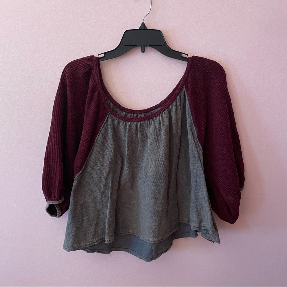 free people flowy top with waffle arms